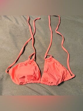 Curvy Beach Neon Coral Triangle String Bikini Top